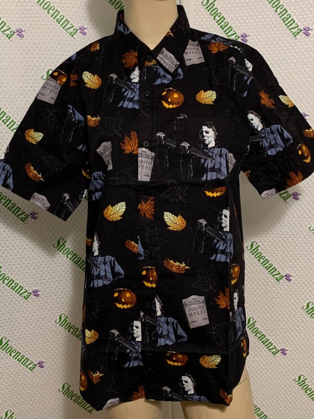 Middle Of Beyond Button Down Shirt Halloween Michael Myers Pumpkin Black Mens XL